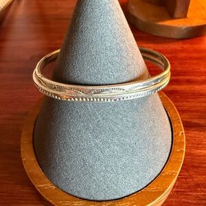 Set of 2 Native American Sterling Silver Stacking Cuff Bracelets Hand Stamped